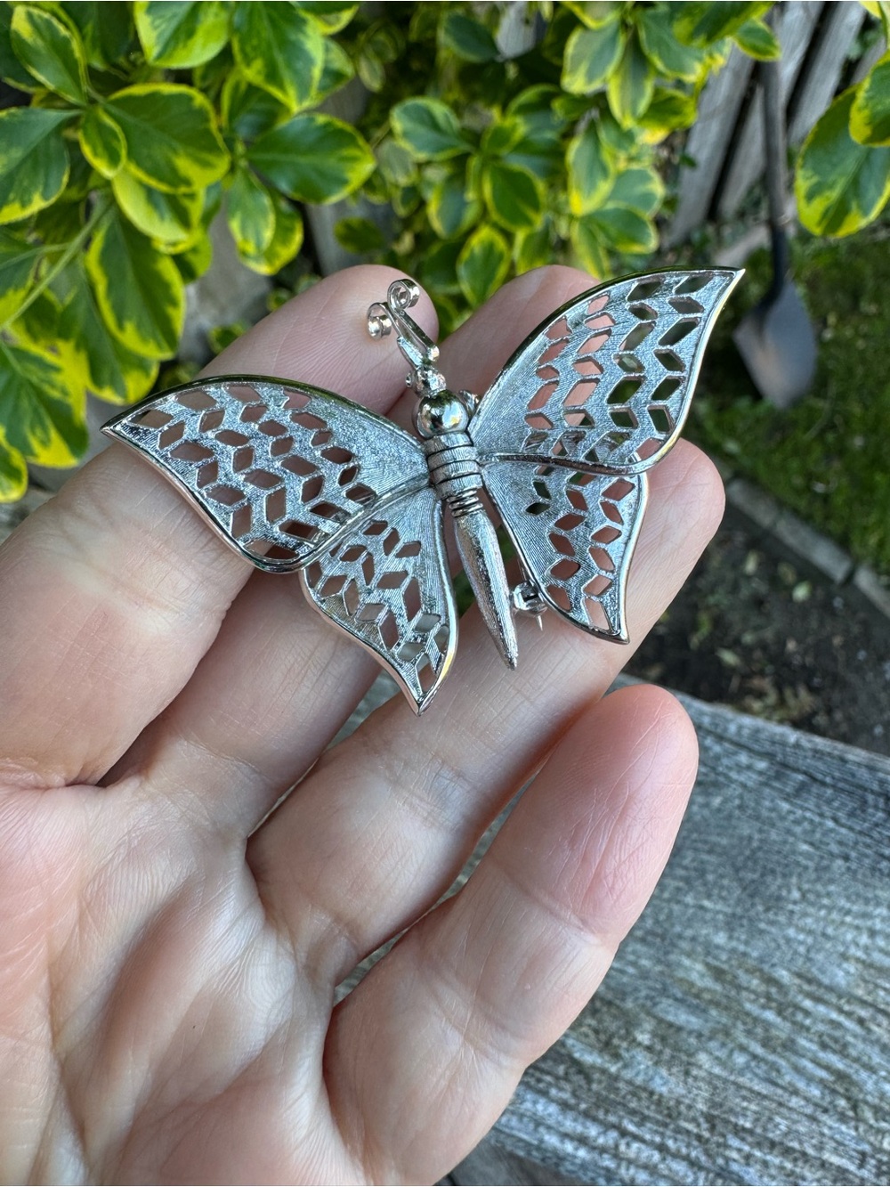 Vintage Silver Tone Articulated Wing Butterfly Brooch